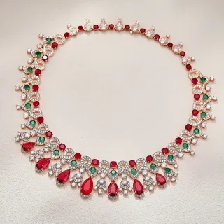 Collar Bib-Style Rojo Verde Multi-Gemstone