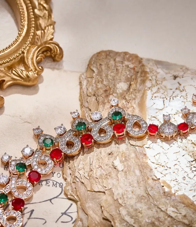 Red Green Bib-Style Multi-Gemstone Necklace 2