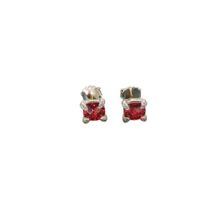 Red Silver Square-Cut Gemstone Metal Earrings