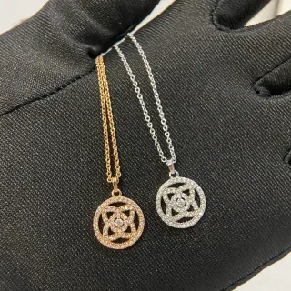 Rose Gold and Silver Tone Pavé Circular Pendant Necklaces