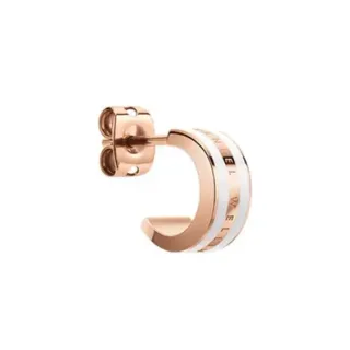 Rose Gold and White Inlay Engraved Hoop Earring
