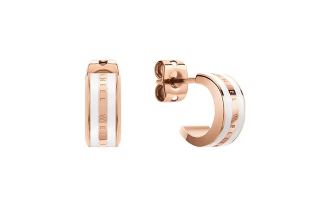 Rose Gold and White Inlay Engraved Hoop Earring 2