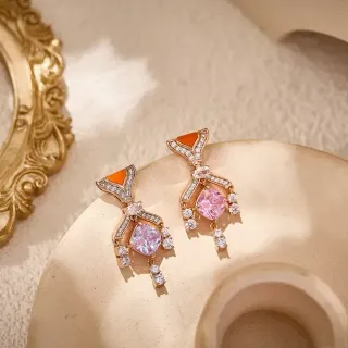 Rose Gold Pink and Orange Gemstone Bow-Style Drop Earrings