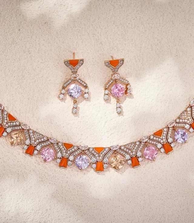 Rose Gold Pink and Orange Gemstone Bow-Style Drop Earrings 3