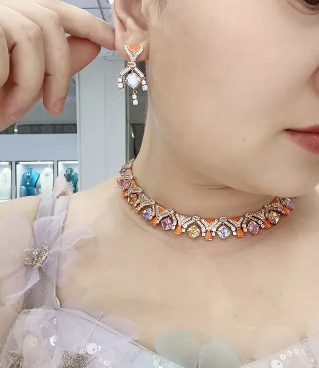 Rose Gold Pink and Orange Gemstone Bow-Style Drop Earrings 4