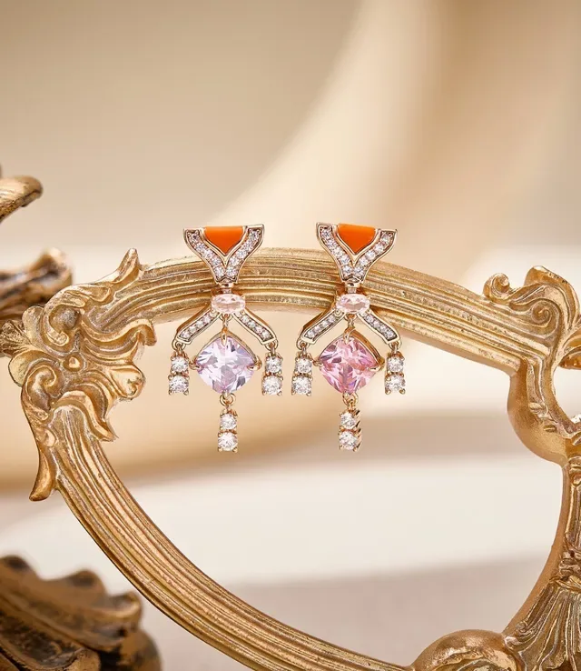 Rose Gold Pink and Orange Gemstone Bow-Style Drop Earrings 5
