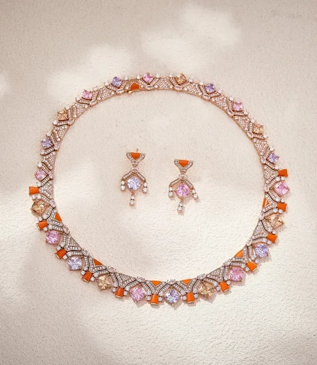 Rose Gold Pink and Orange Gemstone Bow-Style Drop Earrings 6