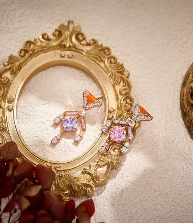 Rose Gold Pink and Orange Gemstone Bow-Style Drop Earrings 7