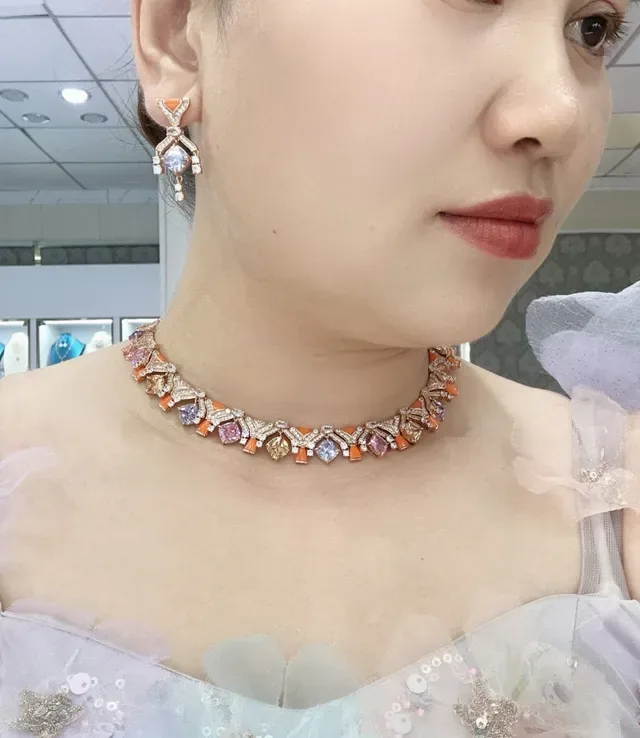 Rose Gold Pink and Orange Gemstone Bow-Style Drop Earrings 8
