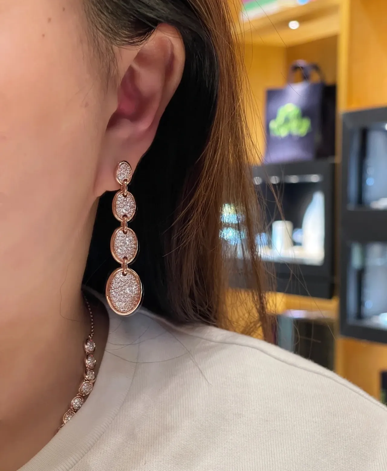 Rose-Gold-Tone Multi-Tier Oval Pavé Dangling Earrings 2
