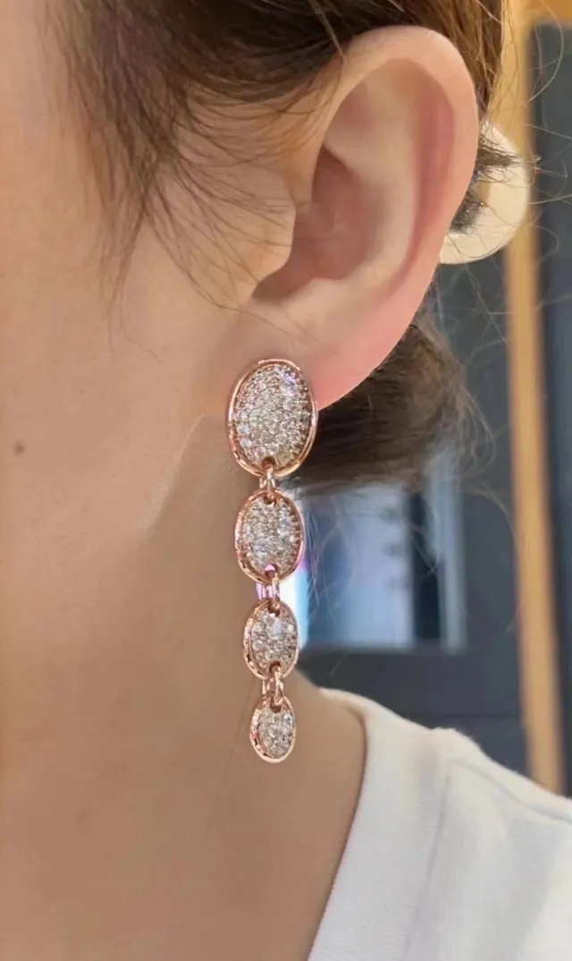 Rose-Gold-Tone Multi-Tier Oval Pavé Dangling Earrings 3