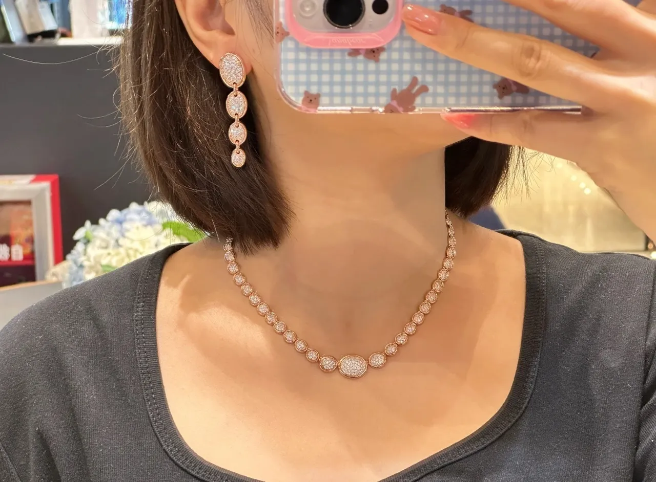 Rose-Gold-Tone Multi-Tier Oval Pavé Dangling Earrings 4