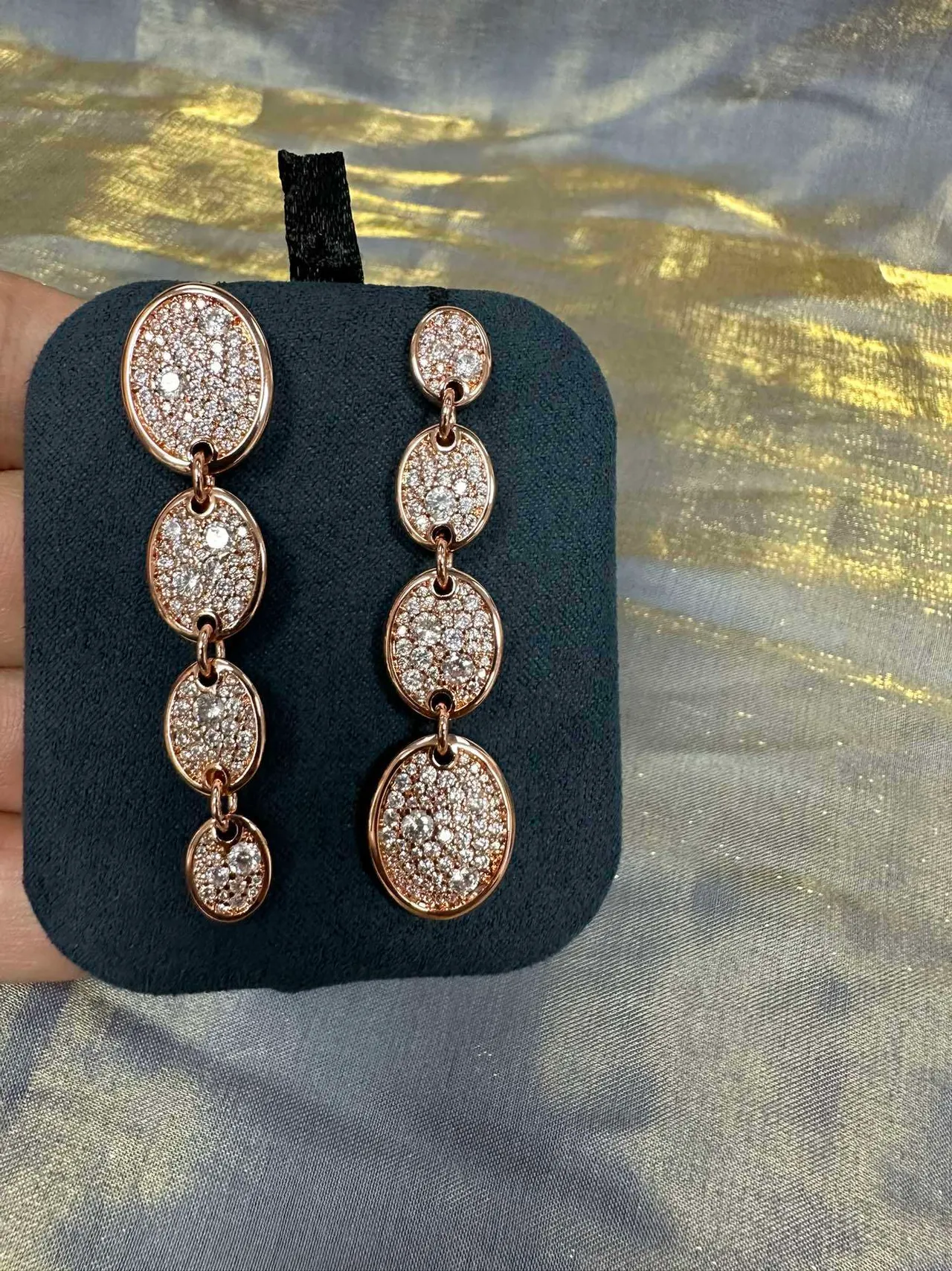 Rose-Gold-Tone Multi-Tier Oval Pavé Dangling Earrings 7