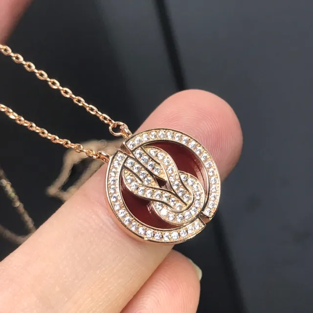 Rose Gold-Tone Pavé Crystal Circular Stone-Inlay Pendant Necklaces 2