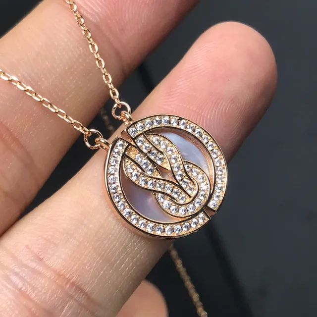 Rose Gold-Tone Pavé Crystal Circular Stone-Inlay Pendant Necklaces 3