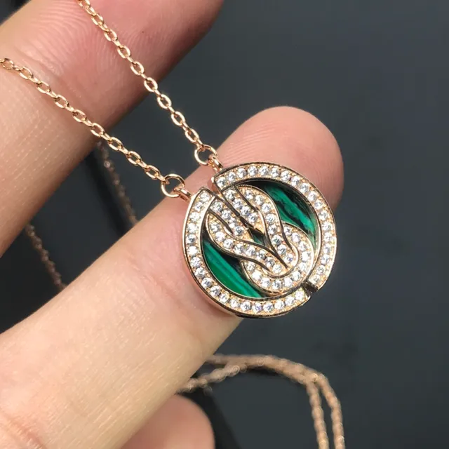 Rose Gold-Tone Pavé Crystal Circular Stone-Inlay Pendant Necklaces 4