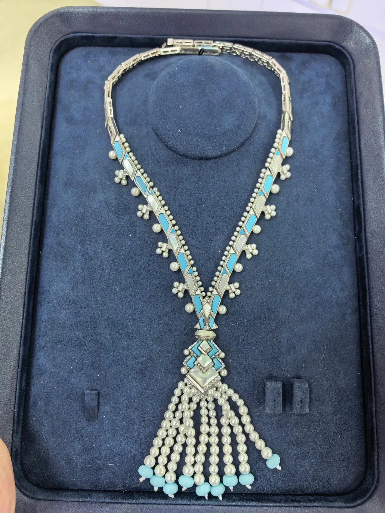 Rose Gold Turquoise and Pearl Tassel Pendant Necklace 8