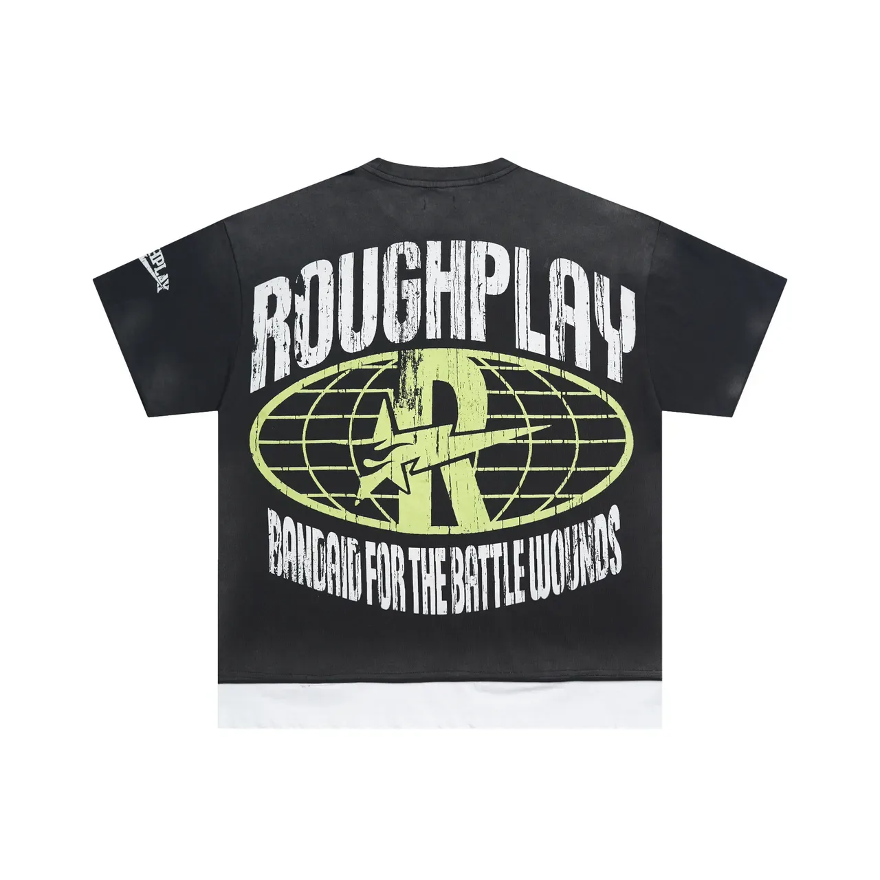 ROUGH Black Green Oversized Fit Graphic-Print Front T-Shirt 4