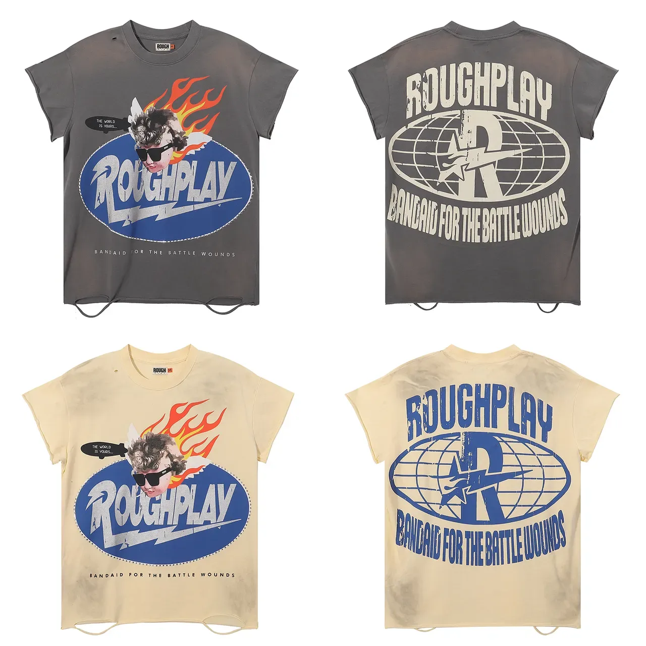 ROUGH Roughplay Distressed Graphic Gray T-Shirt 2