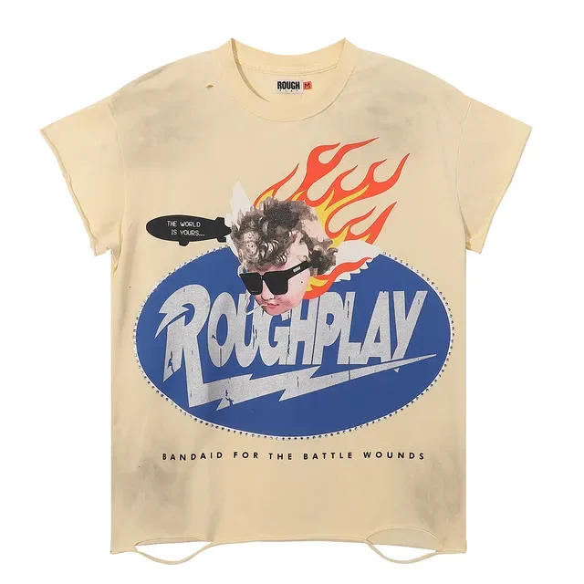 ROUGH Roughplay Distressed Graphic Gray T-Shirt 6