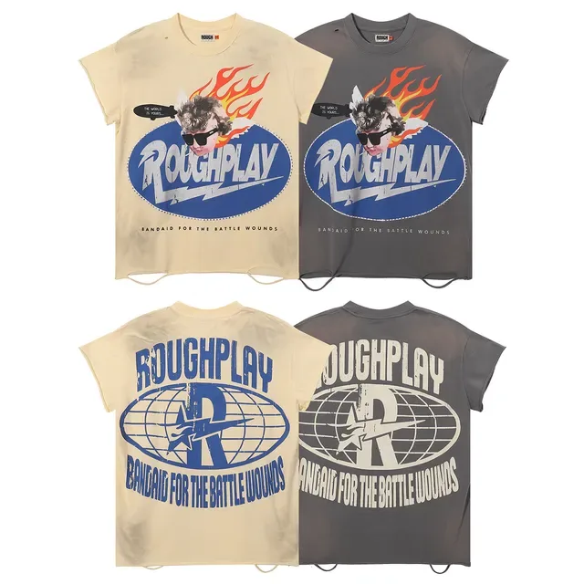 ROUGH Roughplay Distressed Graphic Gray T-Shirt 7