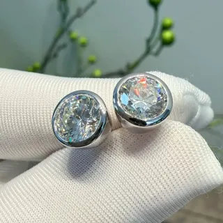 Round Bezel-Set Faceted Clear Stone Stud Earrings
