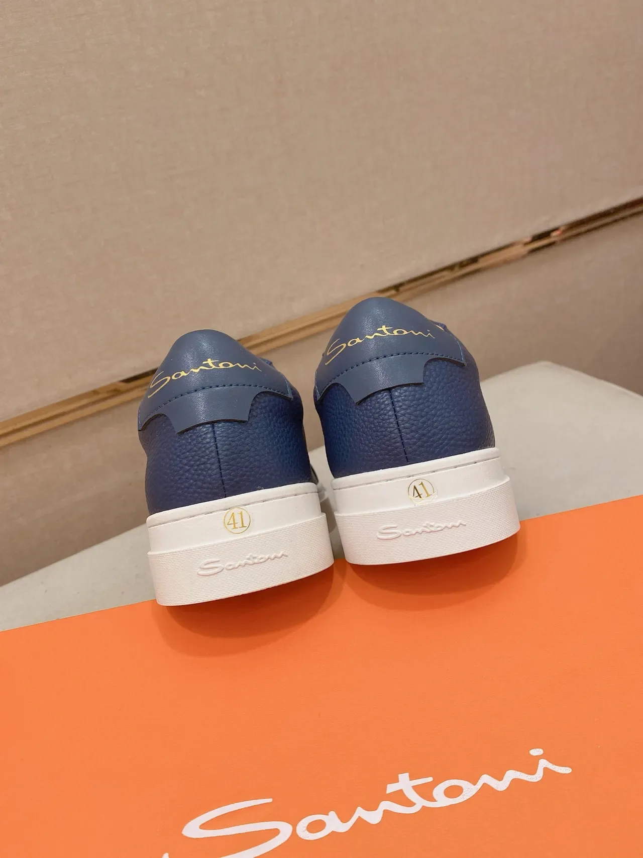 Santoni Blue Pebbled Leather Low-Top Sneaker 3