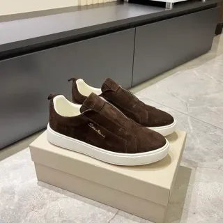 Santoni Slip-On Suede Brown and White Lifestyle Sneakers