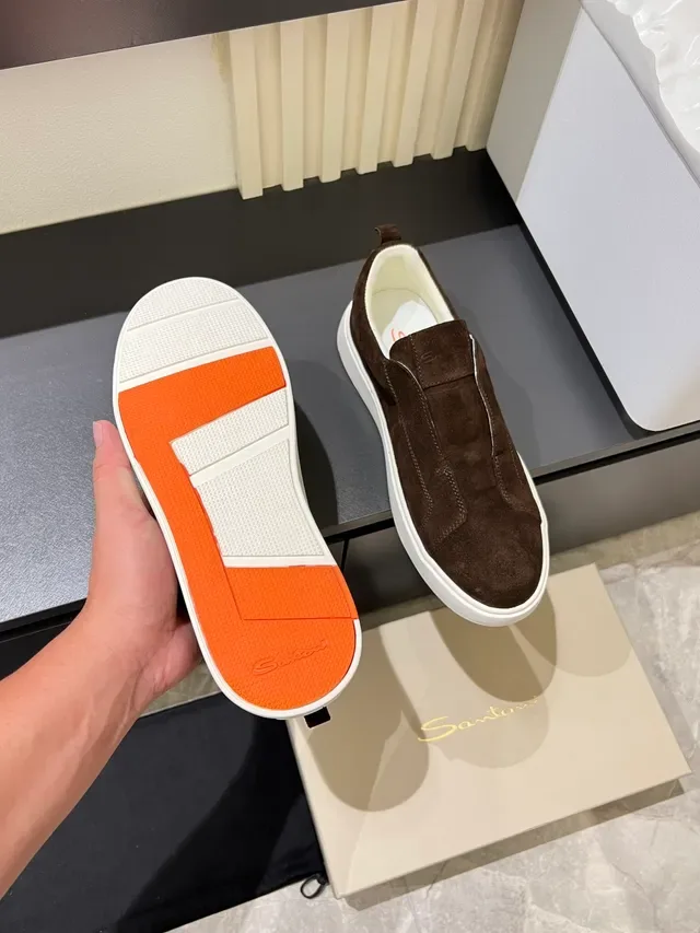 Santoni Sneakers Lifestyle Slip-On Daim Marron et Blanc 4