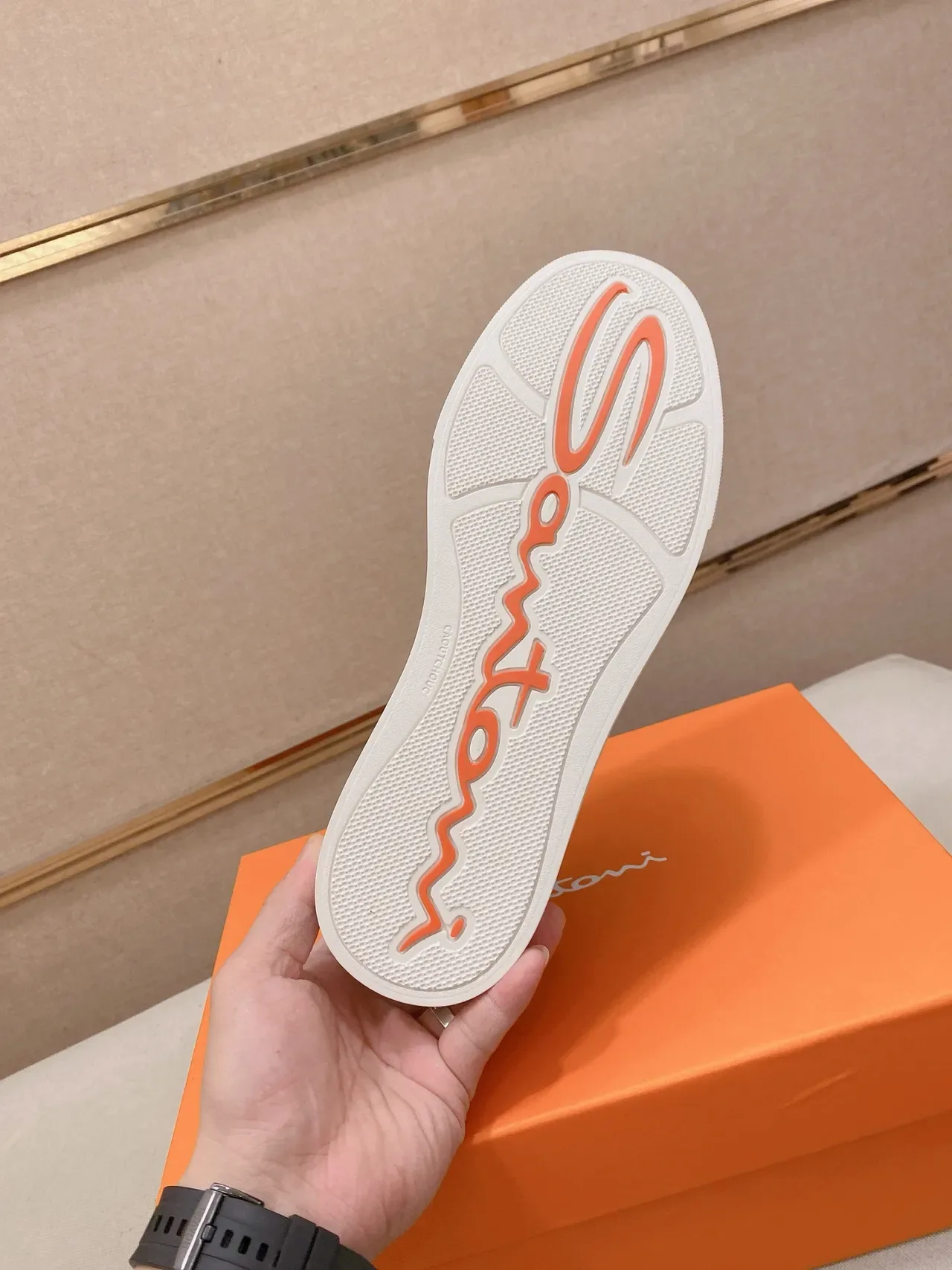 Santoni White Leather-Textured Logo Sneaker 2