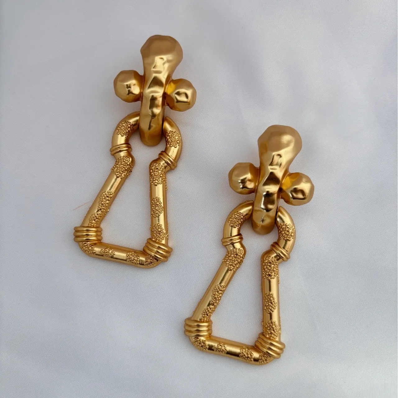 Sculptural Gold-Tone Textured Geometric Earrings 2