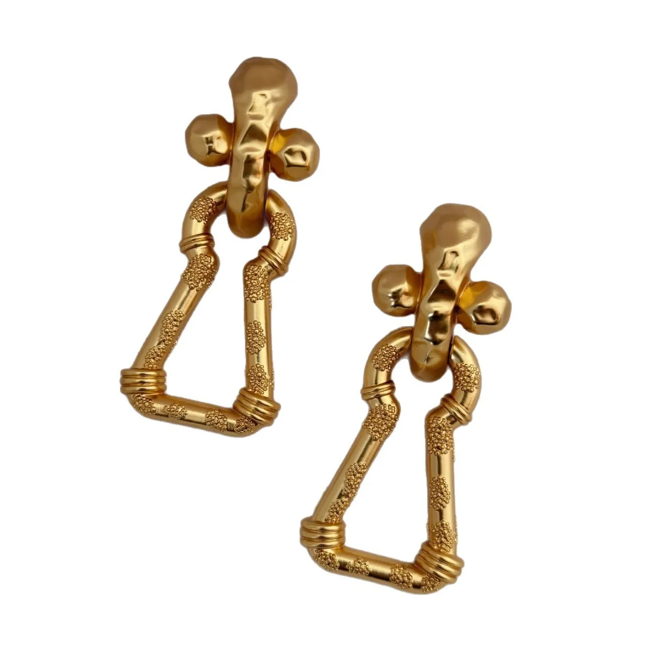 Sculptural Gold-Tone Textured Geometric Earrings 3