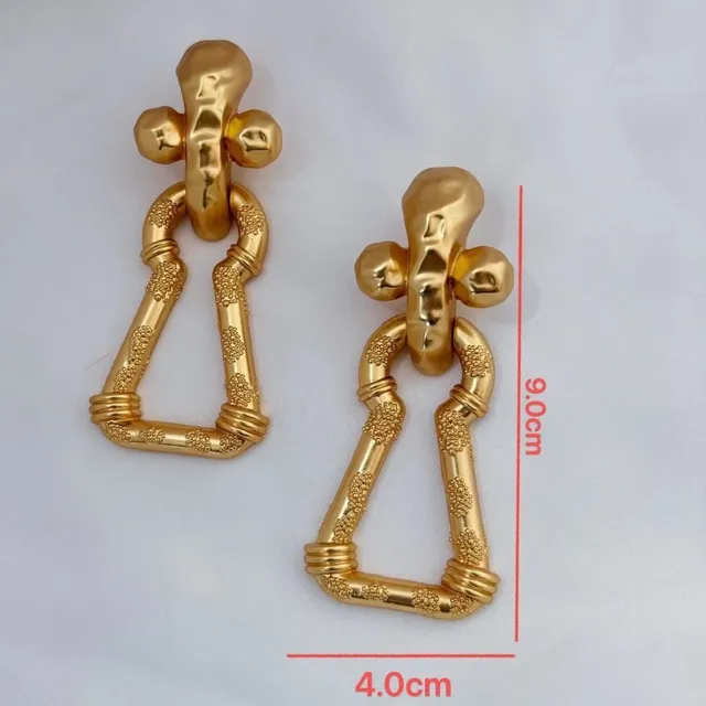 Sculptural Gold-Tone Textured Geometric Earrings 4