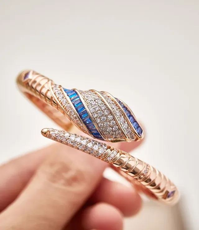 Serpent-Style Pavé Diamond and Blue Sapphire Coil Bracelet 2