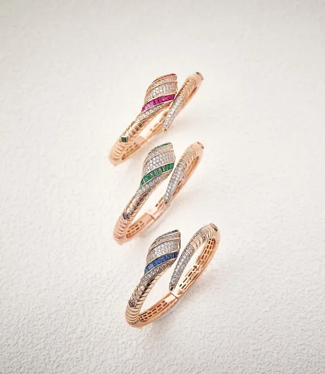 Serpent-Style Pavé Diamond and Blue Sapphire Coil Bracelet 3