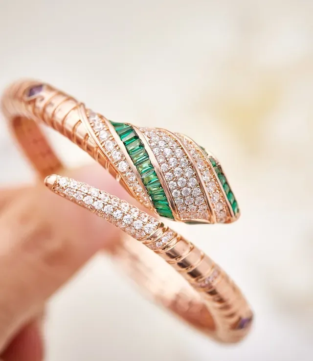 Serpent-Style Pavé Diamond and Blue Sapphire Coil Bracelet 4