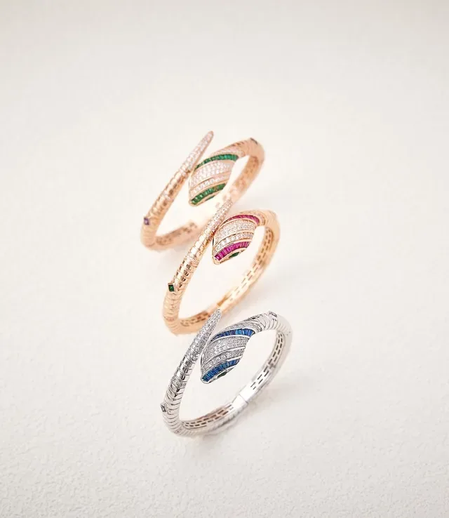 Serpent-Style Pavé Diamond and Blue Sapphire Coil Bracelet 5