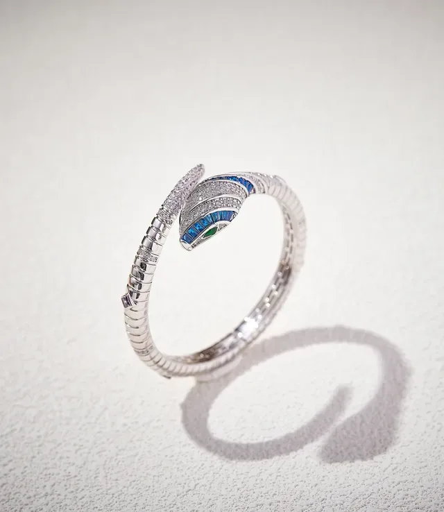 Serpent-Style Pavé Diamond and Blue Sapphire Coil Bracelet 6