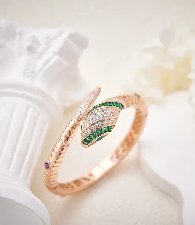 Serpent-Style Pavé Diamond and Blue Sapphire Coil Bracelet 7