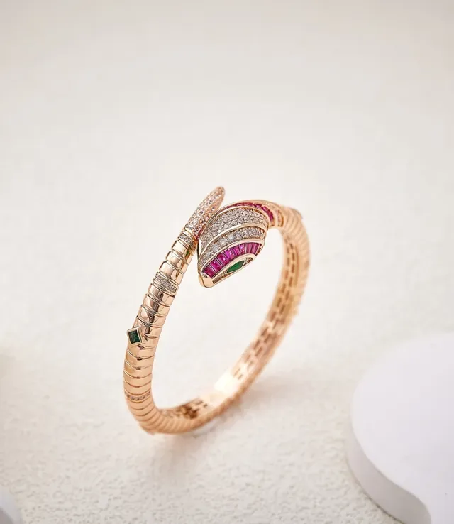 Serpent-Style Pavé Diamond and Blue Sapphire Coil Bracelet 8