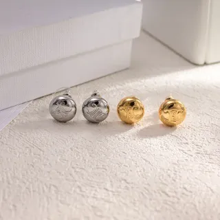 Silver and Gold Monogrammed Spherical Stud Earrings
