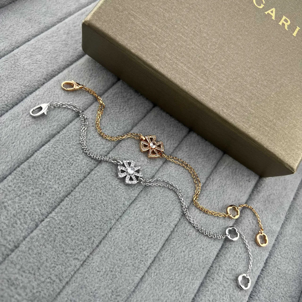 Silver and Gold Tone Floral Pavé Charm Bracelets 6