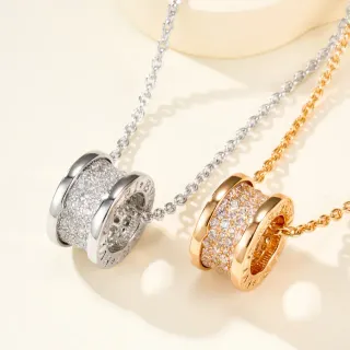 银色和金色调 Pavé 酒桶形吊坠项链