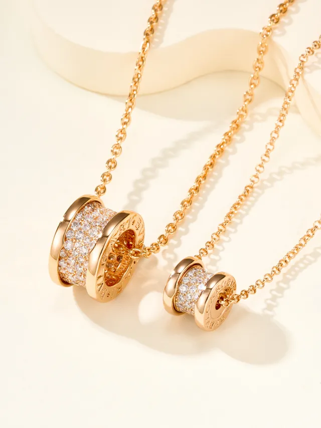 Silver and Gold Tone Pavé Barrel Pendant Necklaces 2
