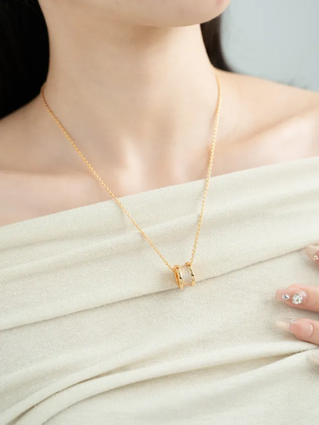 Silver and Gold Tone Pavé Barrel Pendant Necklaces 3
