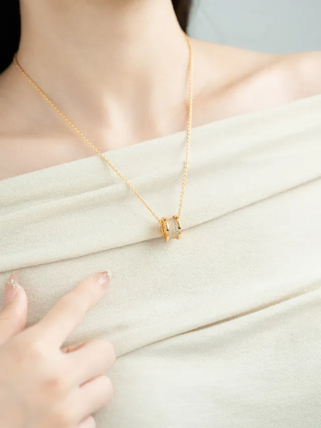 Silver and Gold Tone Pavé Barrel Pendant Necklaces 5