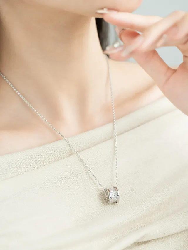 Silver and Gold Tone Pavé Barrel Pendant Necklaces 7