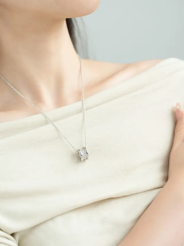 Silver and Gold Tone Pavé Barrel Pendant Necklaces 8