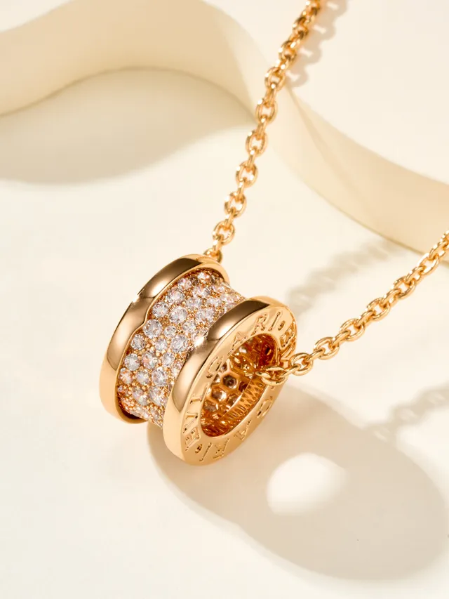Silver and Gold Tone Pavé Barrel Pendant Necklaces 14