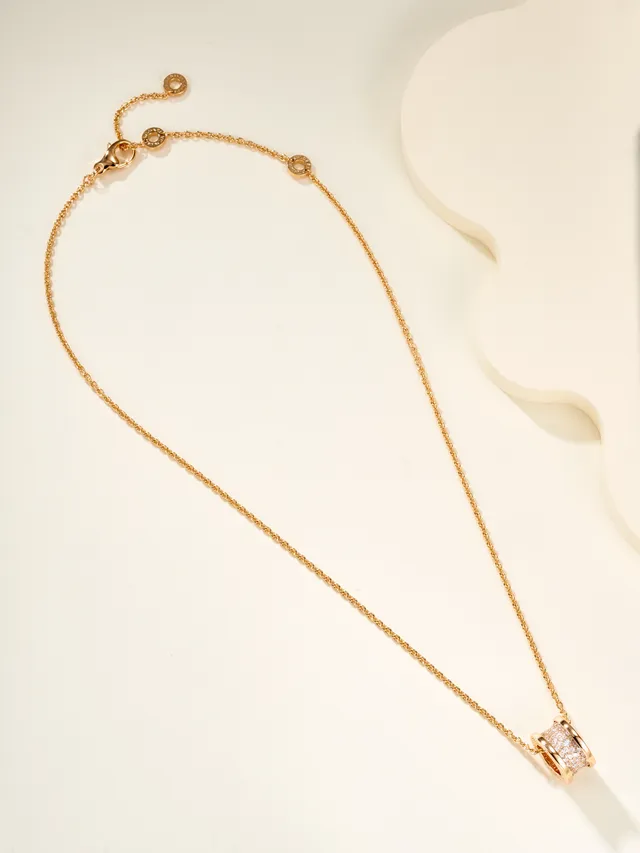 Silver and Gold Tone Pavé Barrel Pendant Necklaces 16